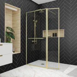 Aurlane Inloopdouche Edge 130x200cm - Goud Profiel - 6 mm Helder Glas