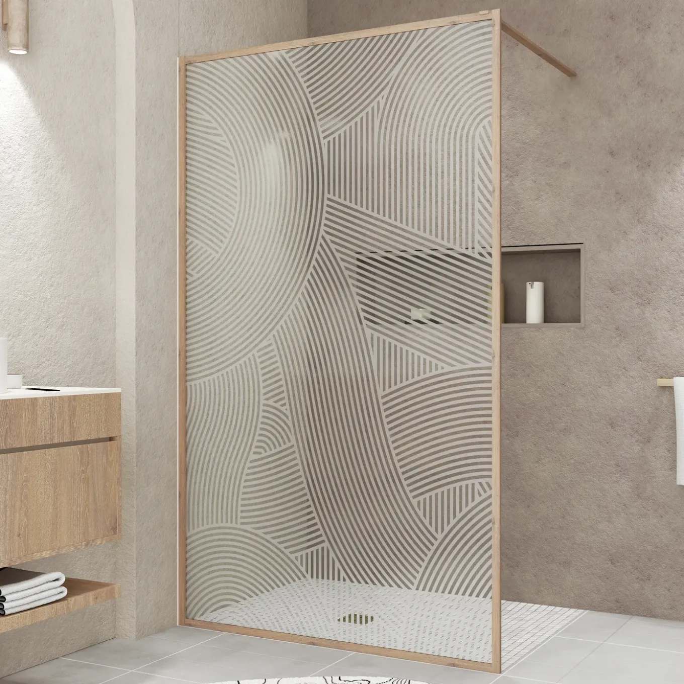 Aurlane Inloopdouche Japandi 120x200cm - Houtdecor Profiel - 6 mm Veiligheidsglas