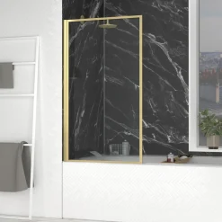Aurlane Opklapbare Badwand 80x140cm - Geborsteld Gouden Afwerking - Golden Edge