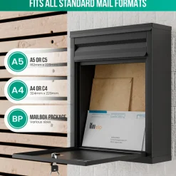 Avalo Brievenbus Zwart Rvs - Wandbrievenbus - Incl. Montagemateriaal & 2 Sleutels