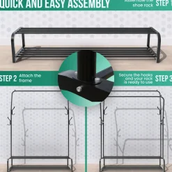 Avalo Industrieel Kledingrek Dubbele Stang - Metaal - 110x33x150 Cm - Zwart - Garderoberek