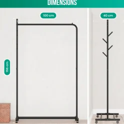 Avalo Kledingrek Op Wieltjes Zwart - Metaal - 100x40x156 Cm - Opbergruimte Voor Schoenen