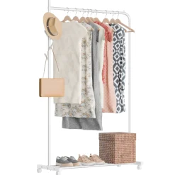 Avalo Kledingrek Op Wieltjes Wit - Metaal - 100x40x156 Cm - Opbergruimte Voor Schoenen