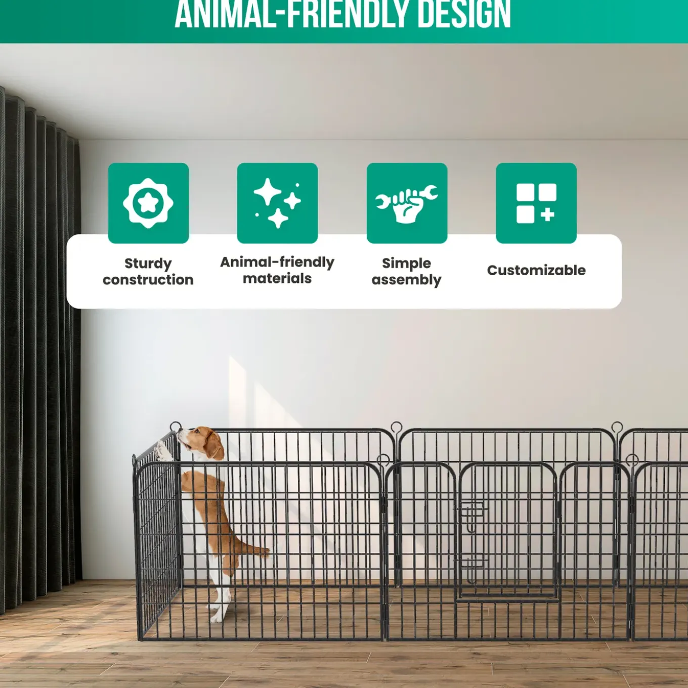 Avalo Puppyren Diam.210cm Opvouwbaar Zwart - 8 Panelen 80x60cm - Dierenren / Konijnenren / Hondenren