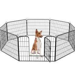 Avalo Puppyren Diam.210cm Opvouwbaar Zwart - 8 Panelen 80x60cm - Dierenren / Konijnenren / Hondenren