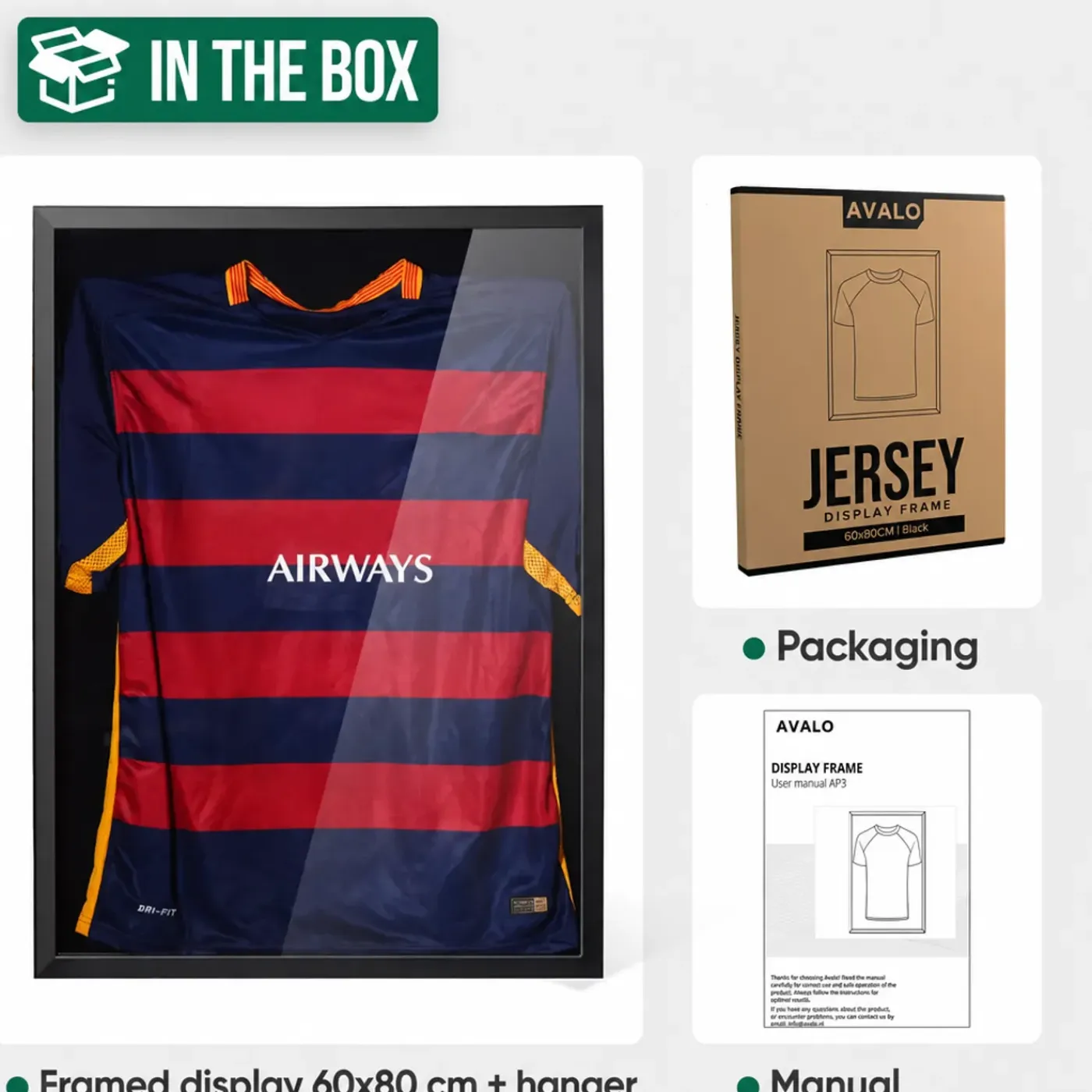 Avalo Wissellijst Voetbalshirt - 3d Box Frame - 60x80cm - Zwart - Shirt Inlijsten - Diepe Fotolijst