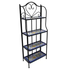 AXI Cleo Metalen Plantenrek Met Mozaïek Mediterrane Stijl Blauw/geel - 4 Niveaus
