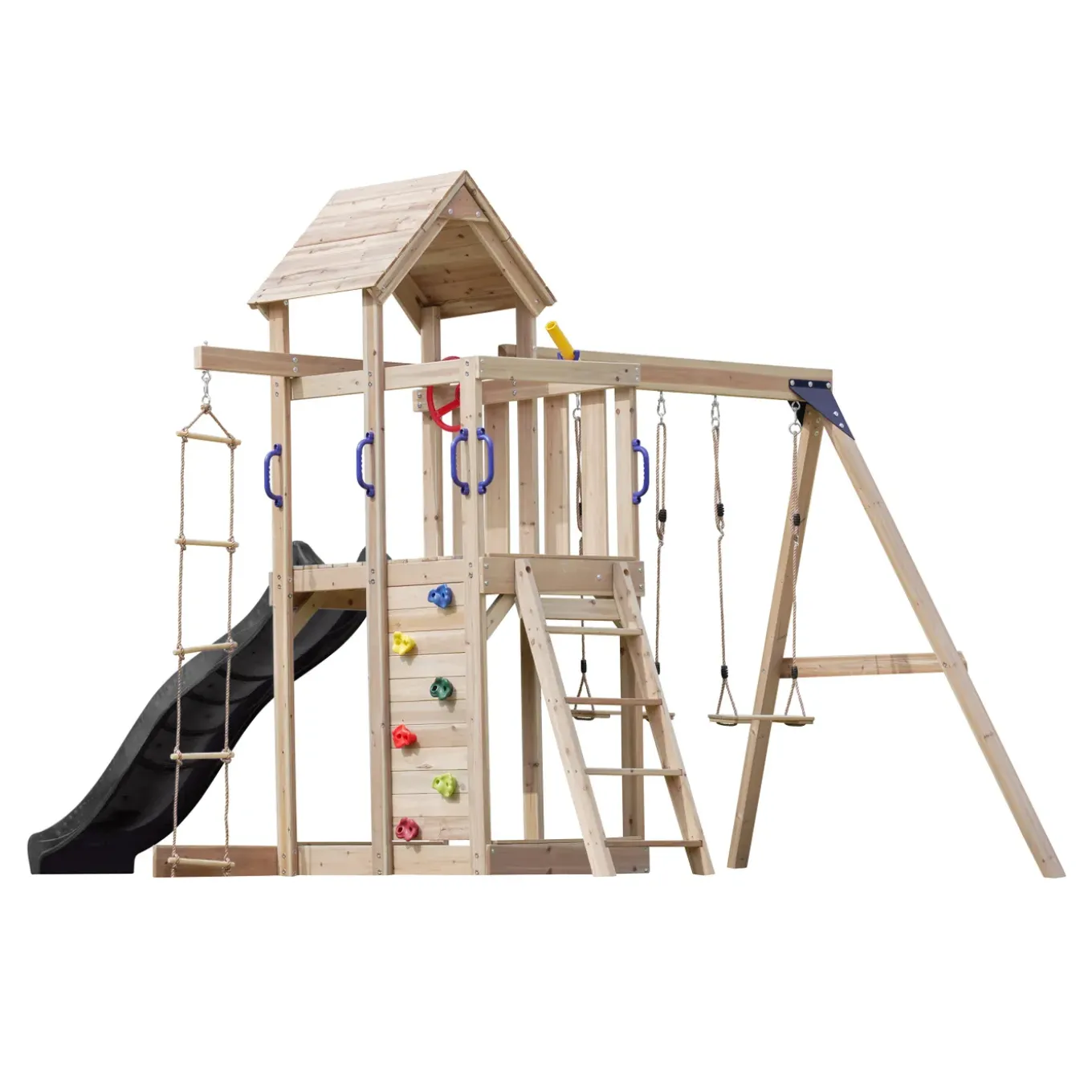 Axi Moos Speeltoestel - Grijze Glijbaan & 2 Schommels - Hout - Tuin