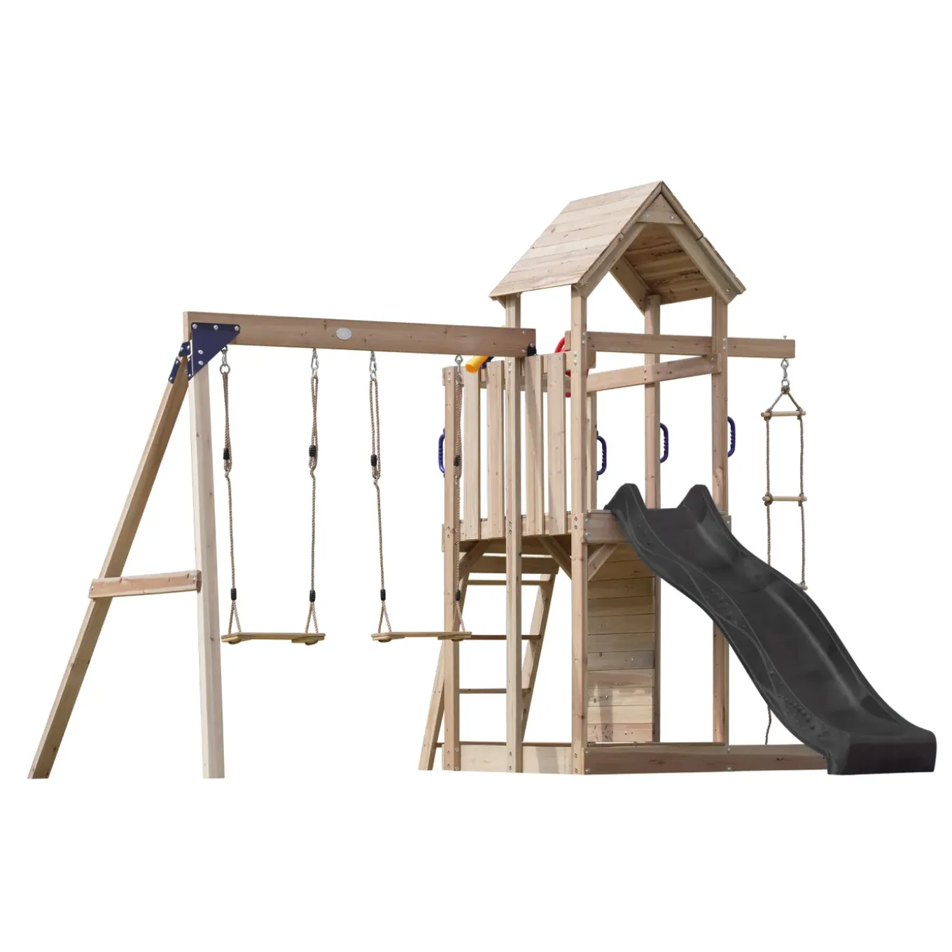 Axi Moos Speeltoestel - Grijze Glijbaan & 2 Schommels - Hout - Tuin