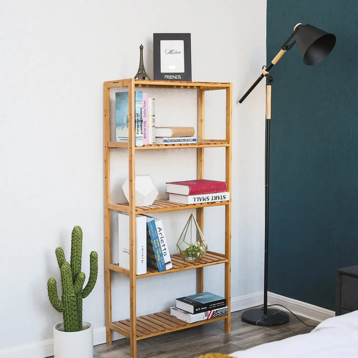 Badkamer Rek Met 5 Etages - Opbergrek Met Planken - 130 Cm Hoog En 60 Cm Breed - Bamboe