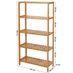 Badkamer Rek Met 5 Etages - Opbergrek Met Planken - 130 Cm Hoog En 60 Cm Breed - Bamboe