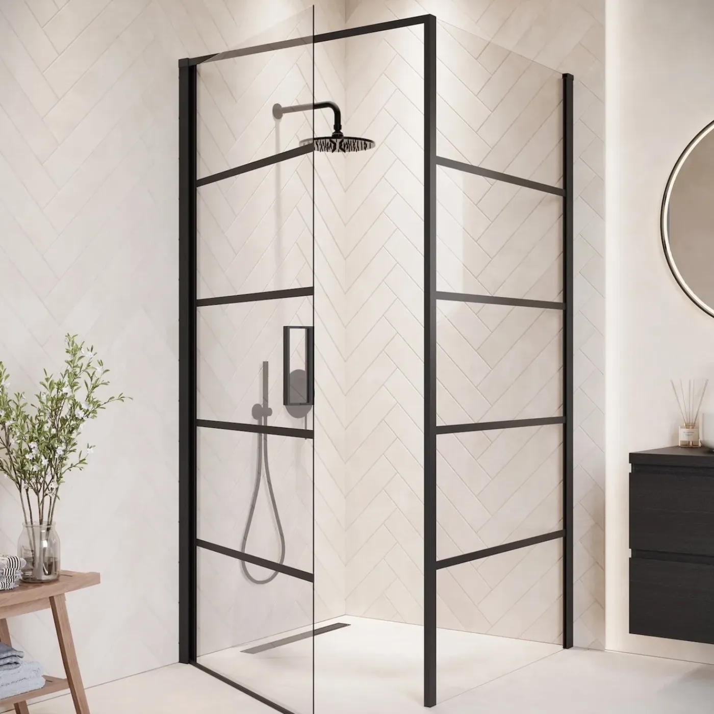 Badplaats Douchecabine Alava 90 X 90 X 190 Cm - Zwart - Met Strepen - Nano Coating
