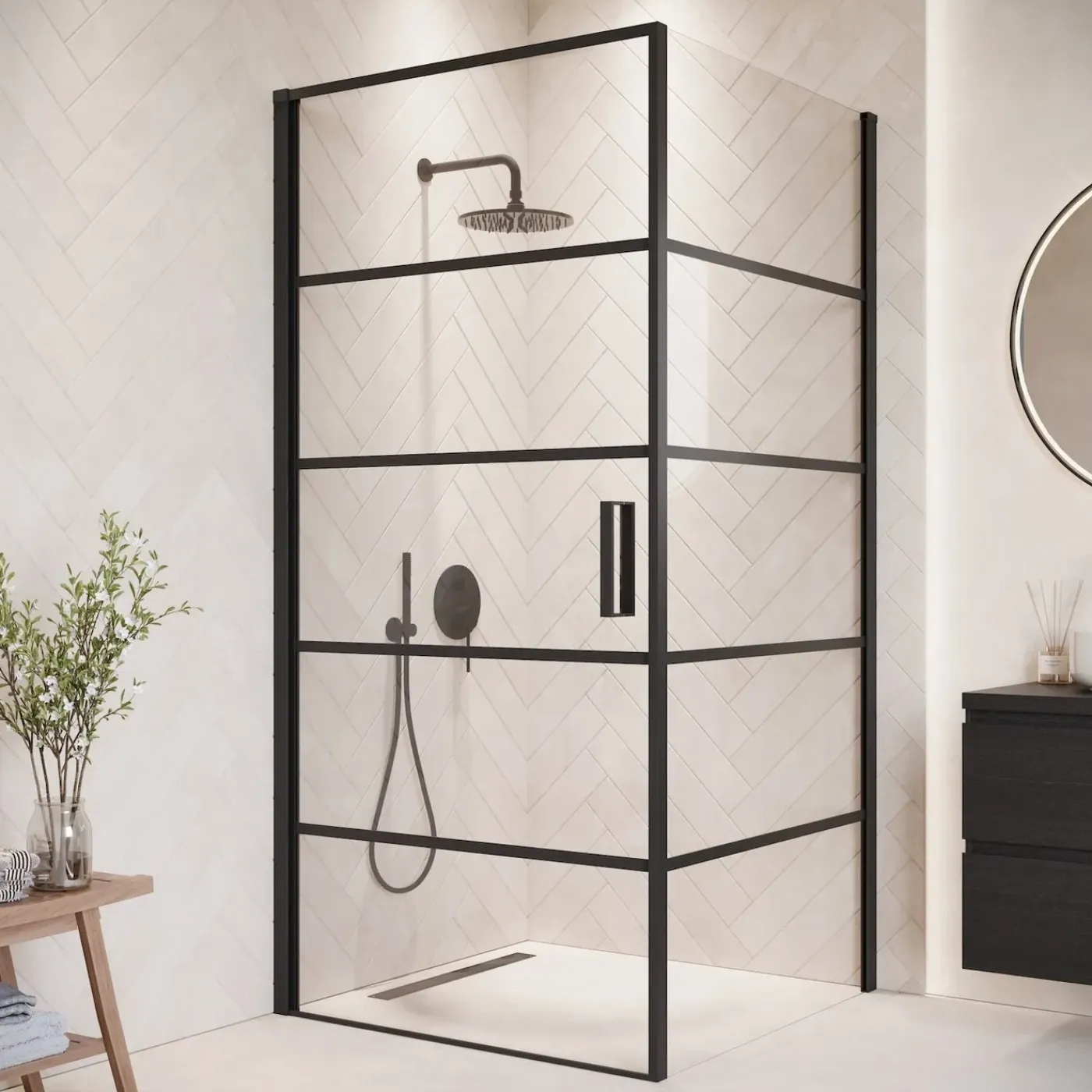Badplaats Douchecabine Alava 90 X 90 X 190 Cm - Zwart - Met Strepen - Nano Coating