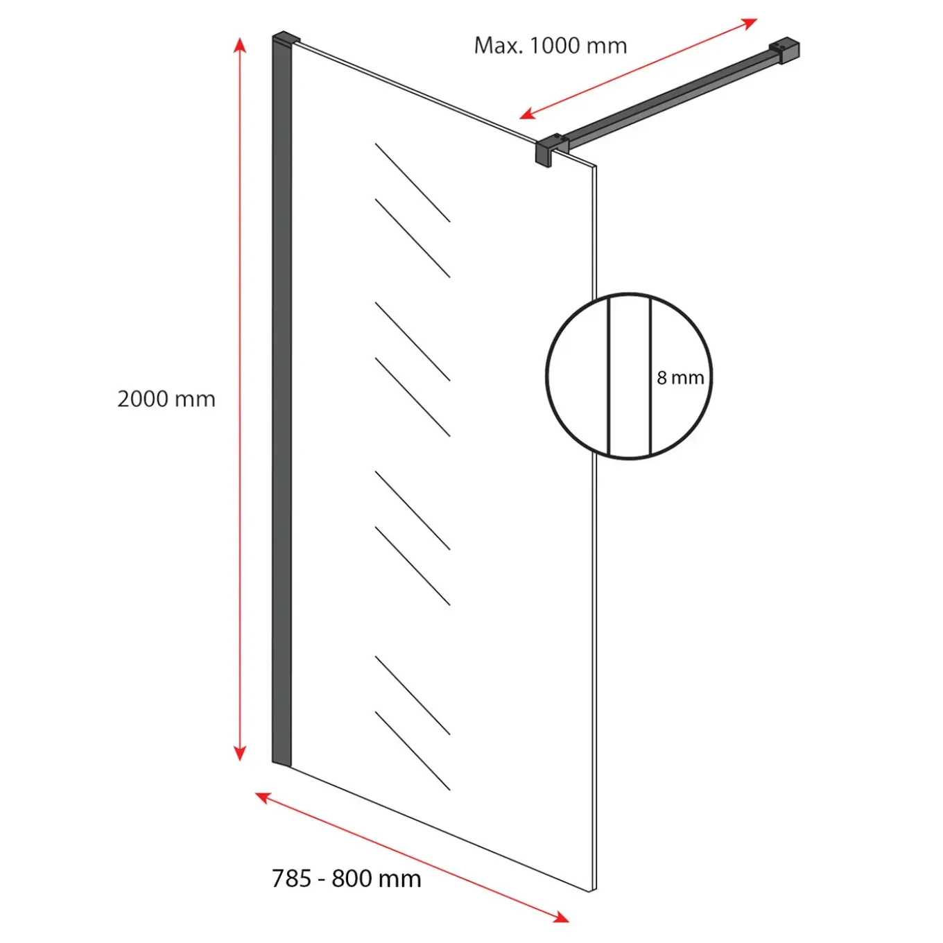 Badplaats Douchewand Florida 80 X 200 Cm - Chroom - Melkglas - Inloopdouche 8mm