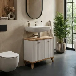 Badplaats Wastafelkast Colima 60 X 28 X 54 Cm - Wit Met Eiken