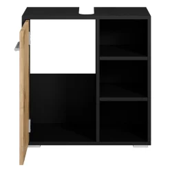 Badplaats Wastafelkast Neptunus 60 X 28 X 60 Cm - Mat Zwart Met Eiken
