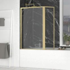 Aurlane Badwand met Draaibaar Paneel 70+30x130cm - Geborsteld Goudkleurige Afwerking - GOLDEN EDGE