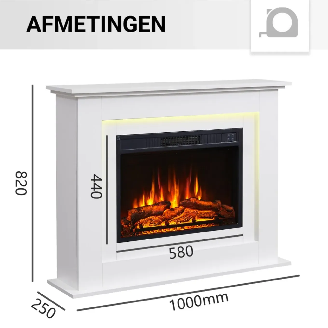 Balderia Elektrische Sfeerhaard Fria Wit 25 X 100 X 82 Cm – 2000 Watt