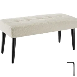 Bankje Bouclé Crème Met Dichte Schuimvulling En Stalen Poten Met Kunststofdoppen - 95x38x45 Cm