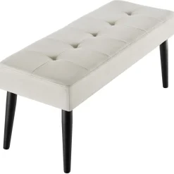 Tectake Bankje Met Fluwelen Bekleding - Taupe - Stalen Poten - 95x38x45 Cm - Zacht Gestoffeerd