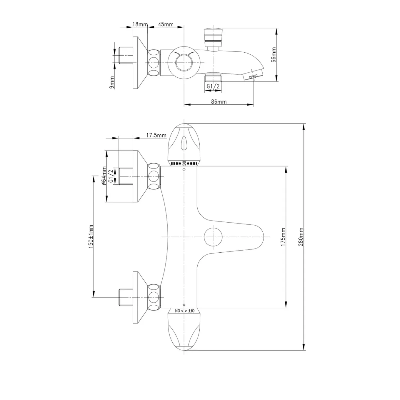 Baseline Thermostatische Badkraan - Chroom - 15 cm