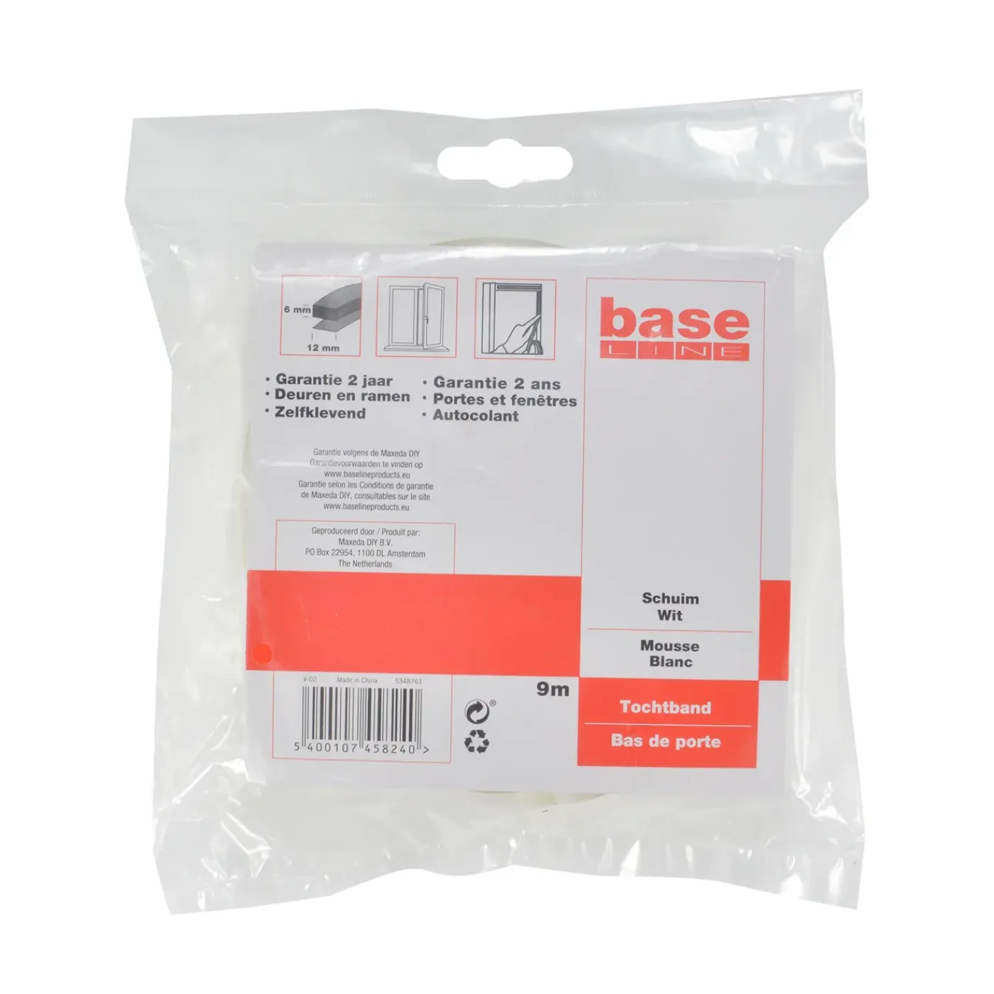 Baseline tochtstrip wit 9m