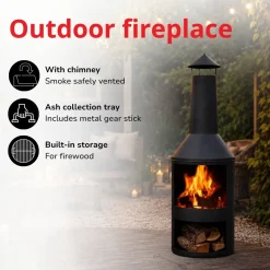 BBQ Collection Buitenhaard Met Schoorsteen En Houtopslag 134x44 -5cm Staal Zwart