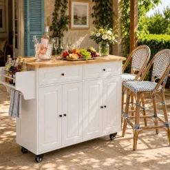 BEALIFE - Keukentrolley Op Wieltjes - Ak600 - Wit Bruin - 145 X 75 X 90 Cm