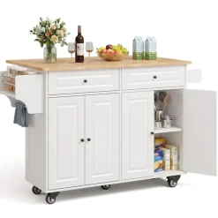 BEALIFE - Keukentrolley Op Wieltjes - Ak600 - Wit Bruin - 145 X 75 X 90 Cm