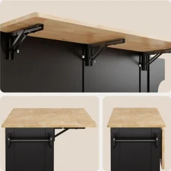 Bealife - Opvouwbare Keukenserveerwagen Op Wieltjes - Ak600 - Zwart - 145 X 75 X 90 Cm
