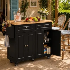 Bealife - Opvouwbare Keukenserveerwagen Op Wieltjes - Ak600 - Zwart - 145 X 75 X 90 Cm