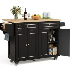 Bealife - Opvouwbare Keukenserveerwagen Op Wieltjes - Ak600 - Zwart - 145 X 75 X 90 Cm