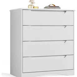 Bealife - Slaapkamer Ladekast 4 Lades - Wit - Moderne Stijl - Mdf - 71 X 40 X 82 Cm
