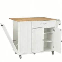Bealife - Uitschuifbare Keukentrolley Op Wieltjes Van Mdf In Wit En Bruin - 1 Stuk - 130x75x 88 Cm