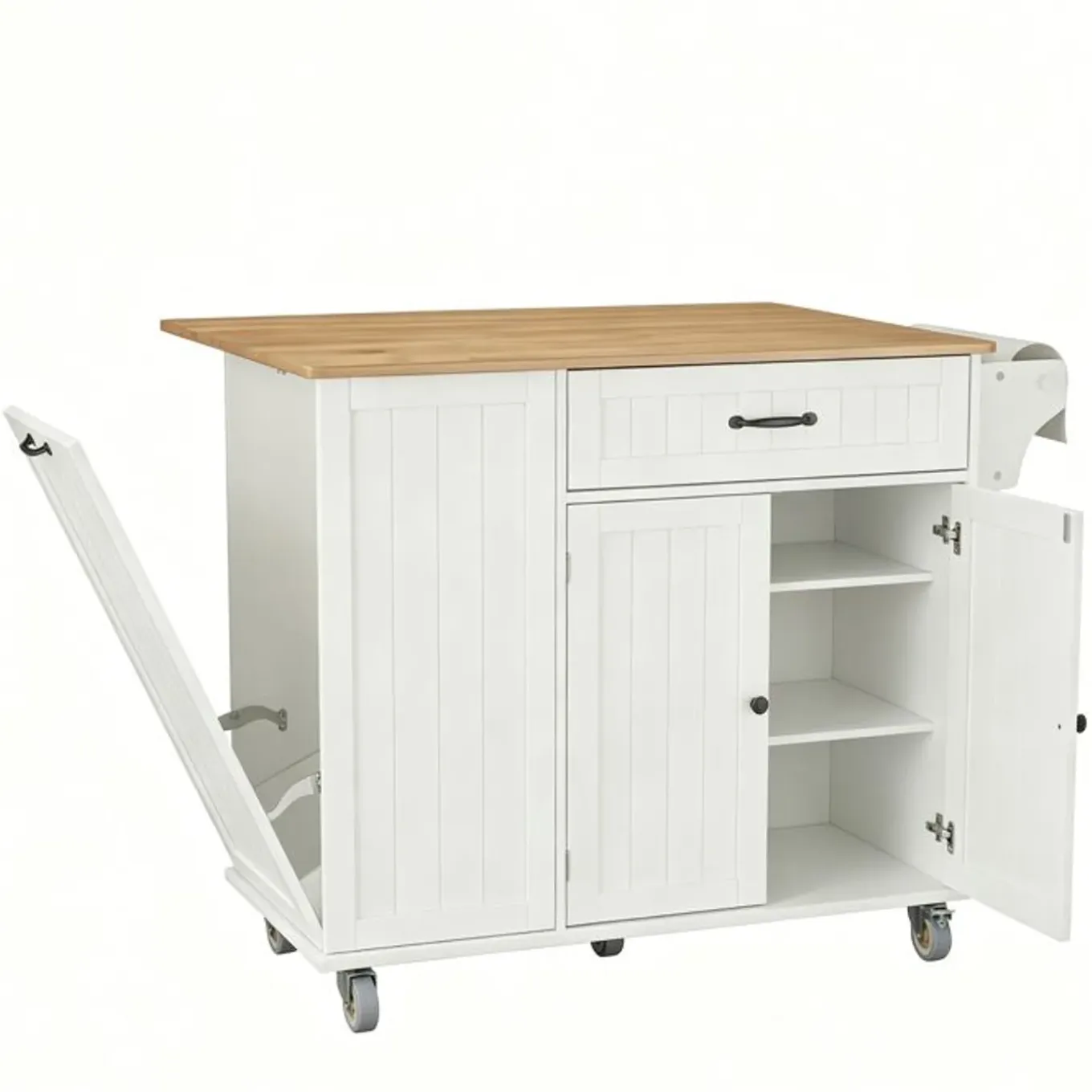 Bealife - Uitschuifbare Keukentrolley Op Wieltjes Van Mdf In Wit En Bruin - 1 Stuk - 130x75x 88 Cm