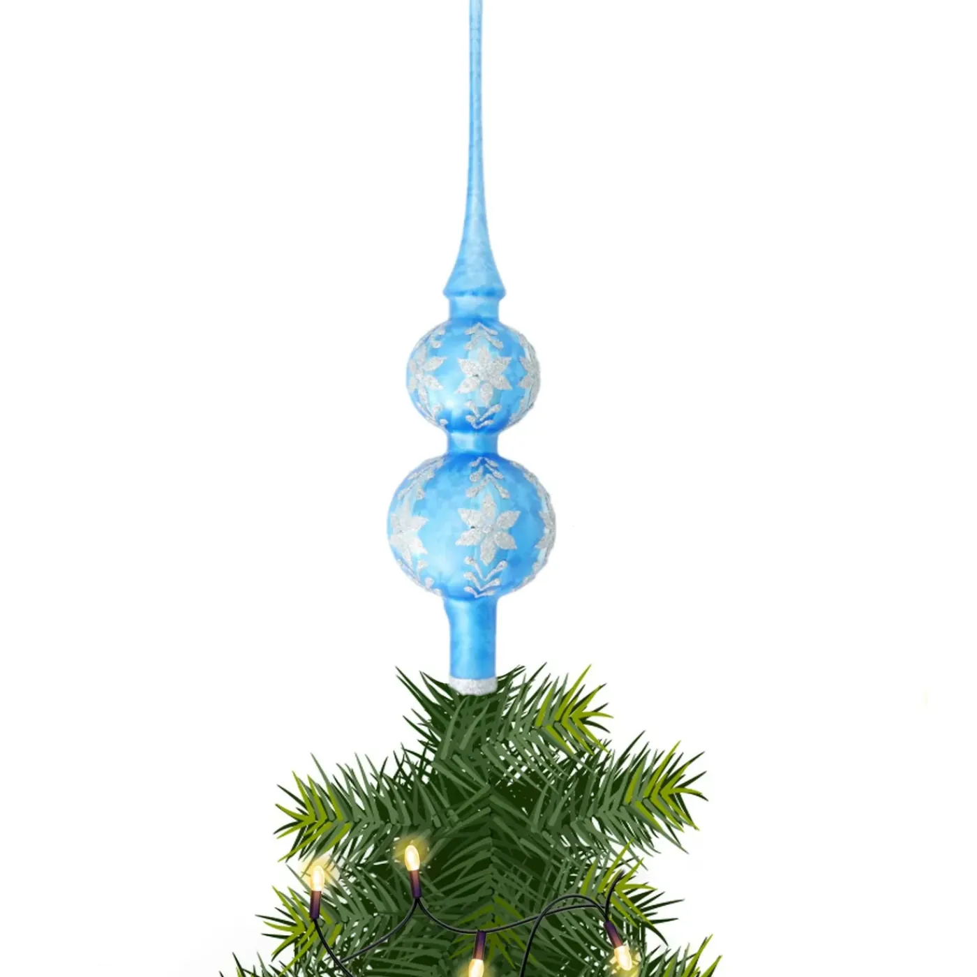 Krebs Bellatio Decorations Kerstboompiek - 1x - 30 Cm - Ijsbloem - Blauw