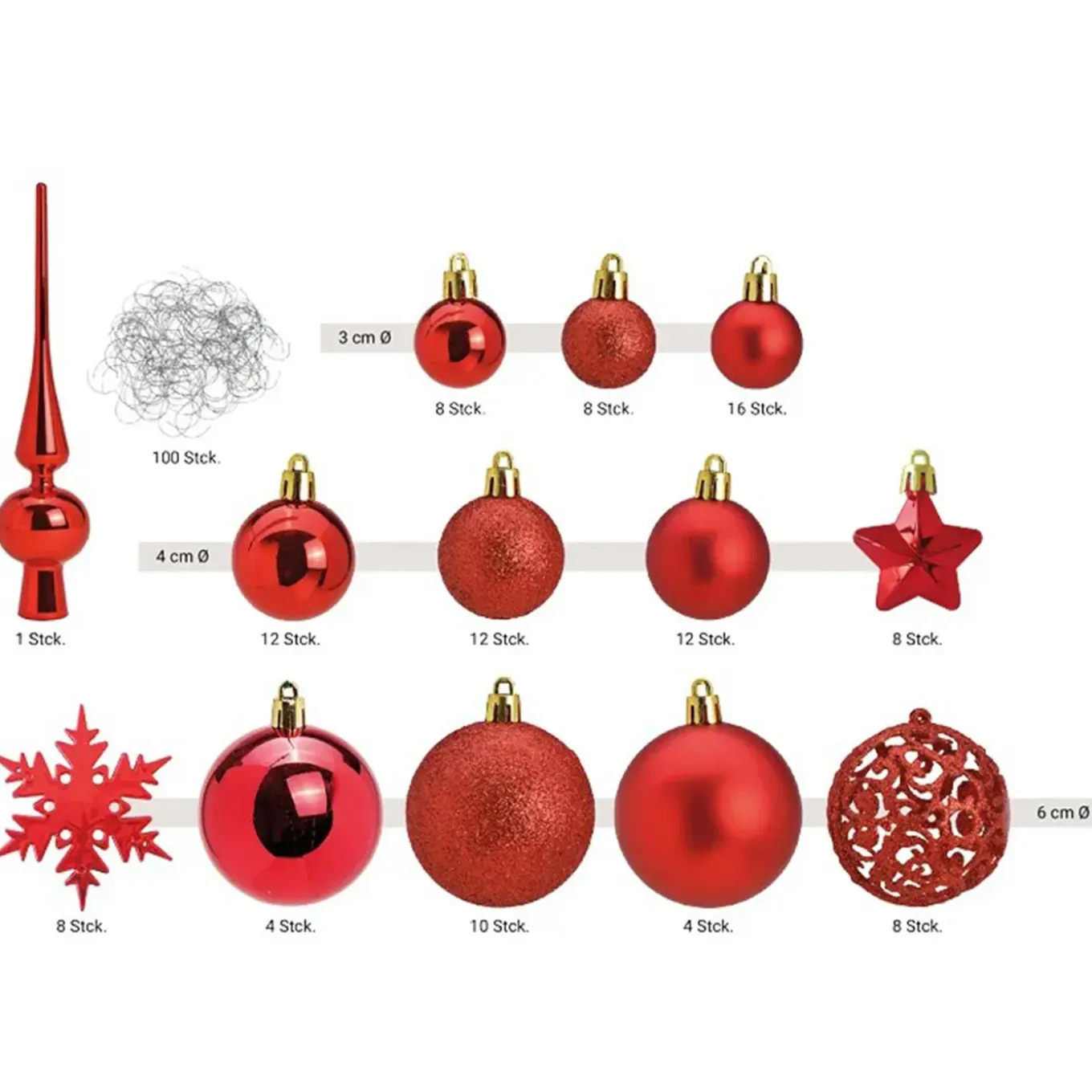 Bellatio Decorations Kerstballen Set - 110x - Rood - Kunststof
