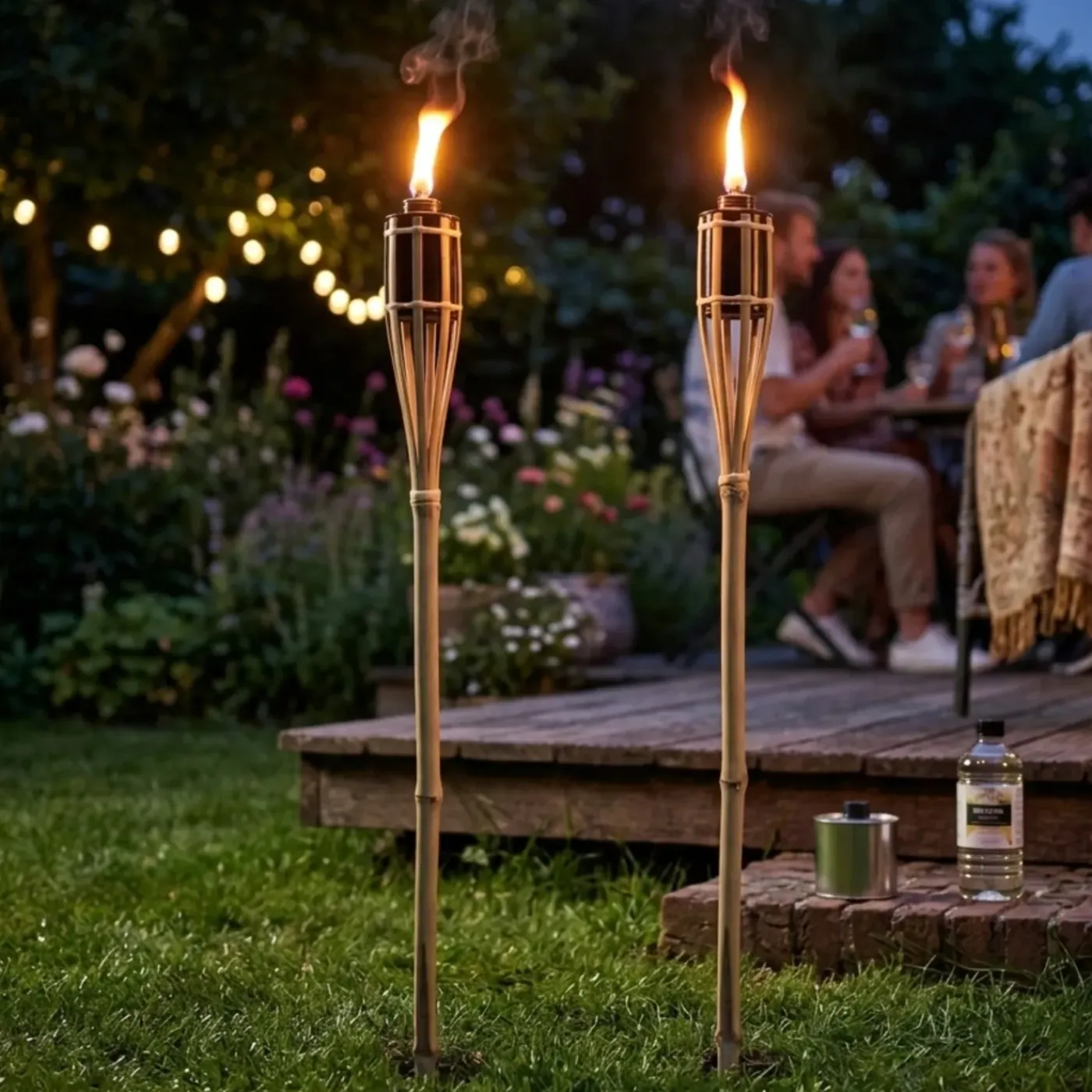 Bellatio Design Tuinfakkels - 8x - Bamboe - 60 Cm - Navulbaar