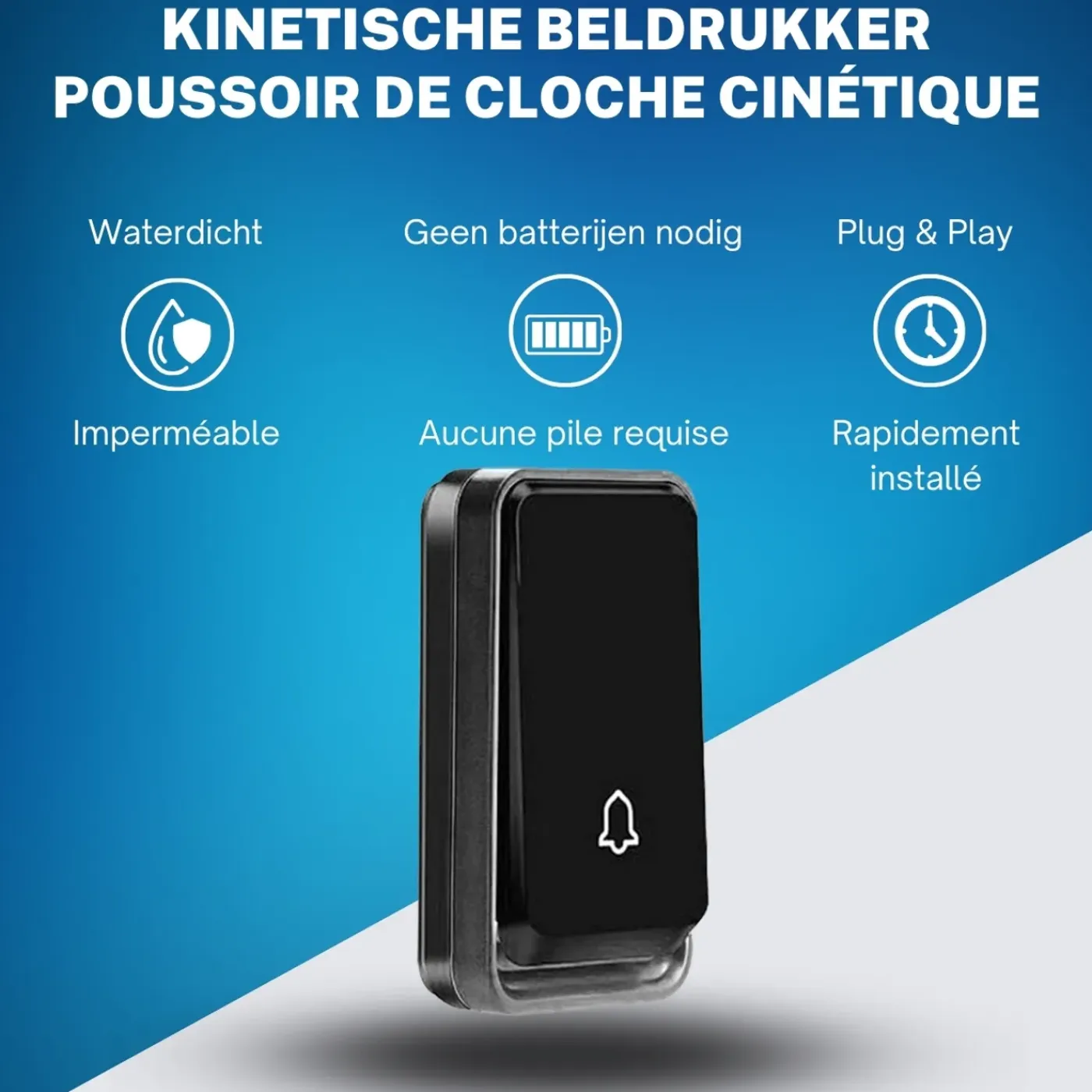 Bell4U - Draadloze deurbel - Geen batterijen meer nodig - deurbelset met 1 ontvanger – zwart