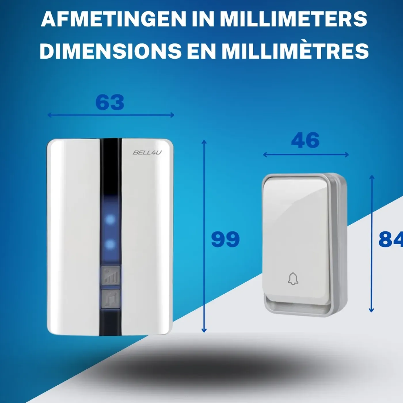 Bell4U - Draadloze deurbel - Geen batterijen meer nodig - Deurbelset met 2 ontvangers – Wit
