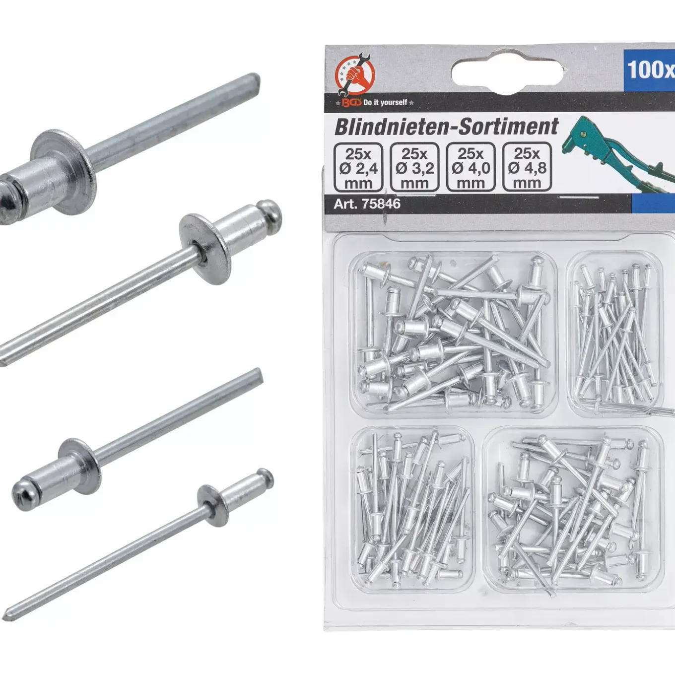Bgs Assortiment Popnagels Ø 2,4 - 4,8 Mm (100 St) (bgs-75846)