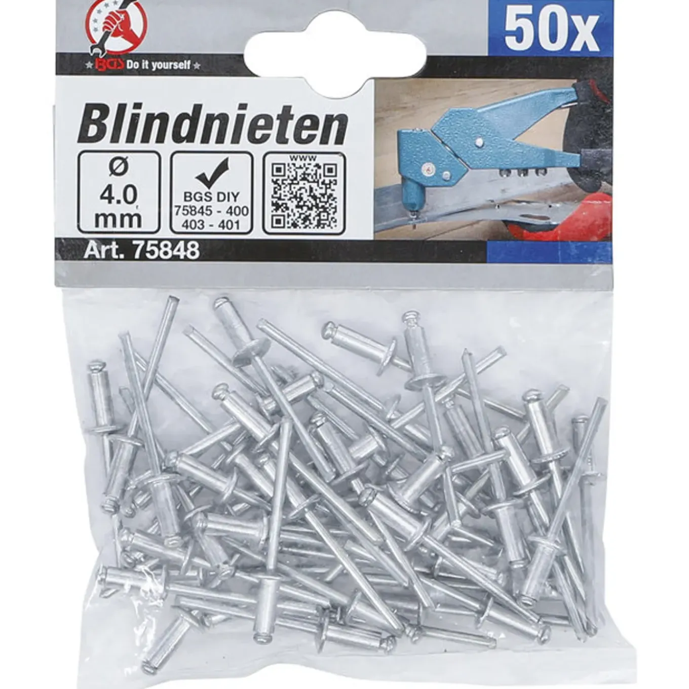 Bgs Popnagel Assortiment Diam. 4,0 Mm, 50 Delig