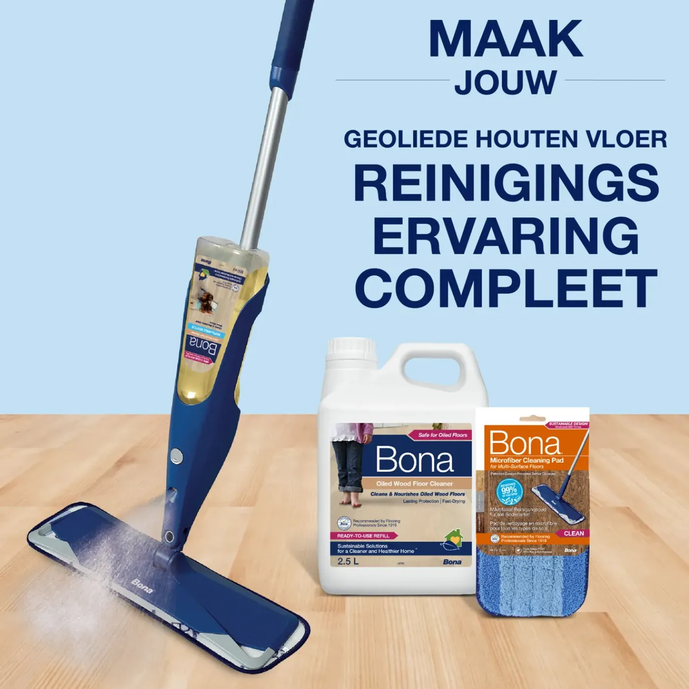Bona Premium Spray Mop - Vloerwisser met Spray - Geoliede Houten Vloer Reiniger