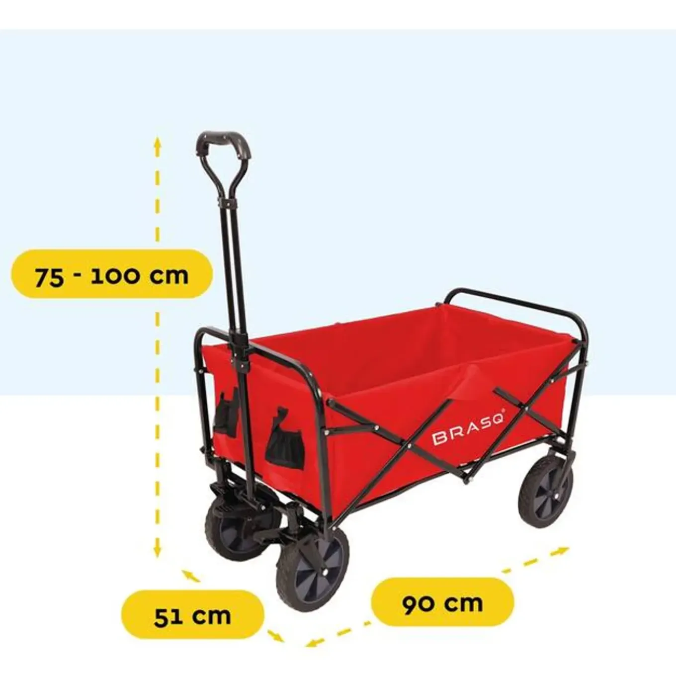 Brasq Bolderkar Opvouwbaar Rood - 100l - 80kg Draagkracht - Draaibare Wielen Mét Rem - 90x51x100cm