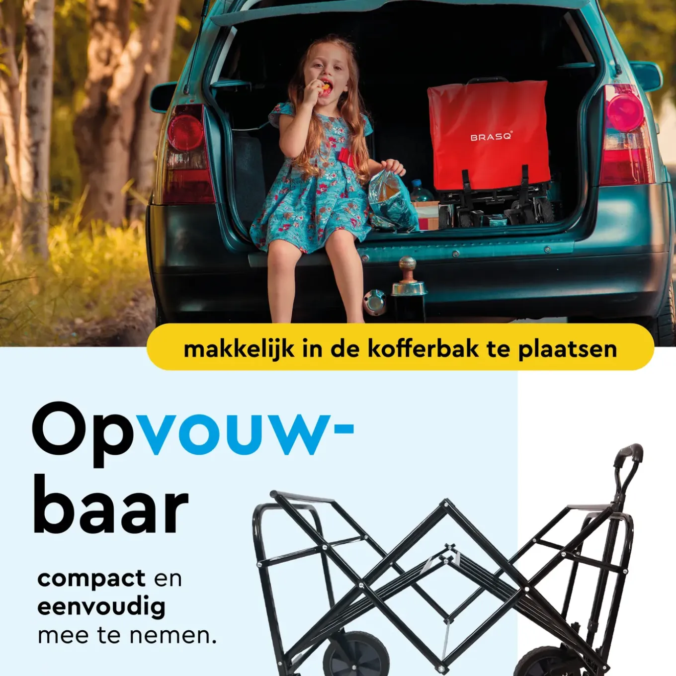 Brasq Bolderkar Opvouwbaar Rood - 100l - 80kg Draagkracht - Draaibare Wielen Mét Rem - 90x51x100cm