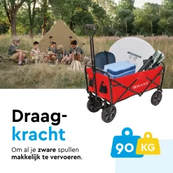 Brasq Bolderkar Opvouwbaar Rood - 100l - 80kg Draagkracht - Draaibare Wielen Mét Rem - 90x51x100cm