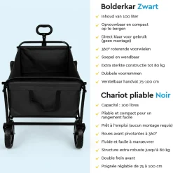 Brasq Bolderkar Opvouwbaar Zwart – 80 Kg Draagkracht - Draaibare Wielen - Verstelbare Hendel