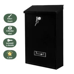 Brasq Brievenbus Zwart – Wandbrievenbus Rvs Met Slot - Naamplaatje - Montagemateriaal & 2 Sleutels