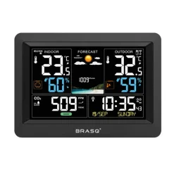 Brasq Draadloos Weerstation Met Co₂-meter – Binnen & Buiten – Hygrometer - Barometer & Buitensensor