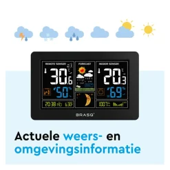 BRASQ Draadloos Weerstation Binnen & Buiten – Buitensensor – Weervoorspelling – Hygro & Barometer